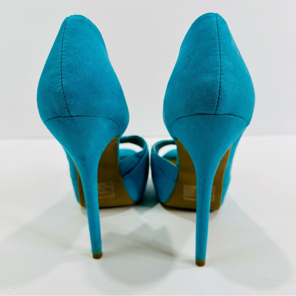 🎀 WILD DIVA LOUNGE TEAL SIZE 7 PLATFORM HEELS 5” MICROFIBER GREAT WORN ONCE - Picture 5 of 7